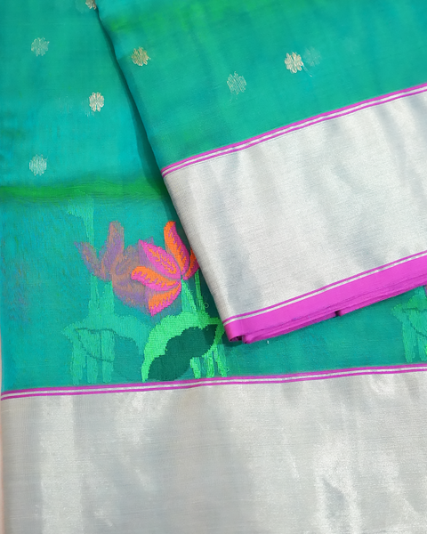 Graceful Green Chanderi Pure Silk Saree – Timeless Elegance