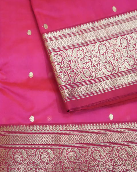 Pink Chanderi Pure Silk Saree with Gold Zari Weaving