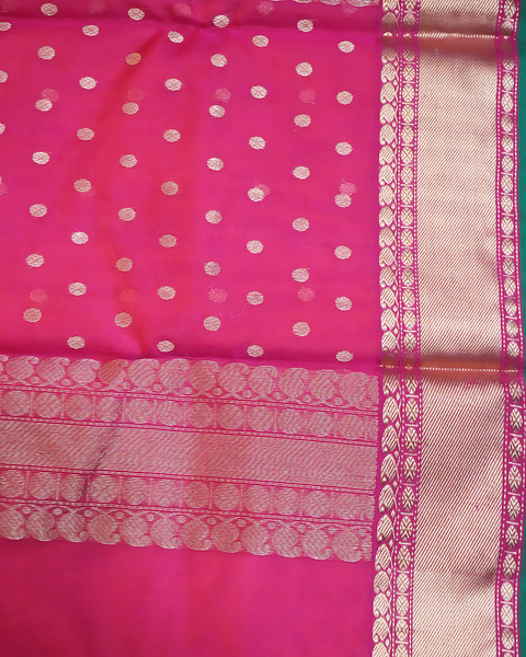Pink Banarasi Pure Silk Saree with Golden Zari Border