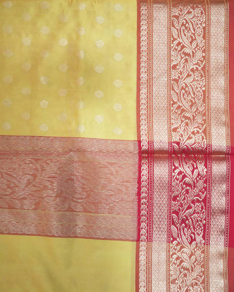 Yellow Chanderi Pure Silk Saree with Intricate Zari Border