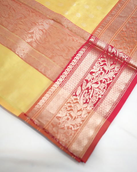 Yellow Chanderi Pure Silk Saree with Intricate Zari Border