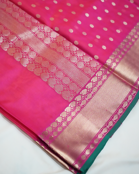 Pink Banarasi Pure Silk Saree with Golden Zari Border