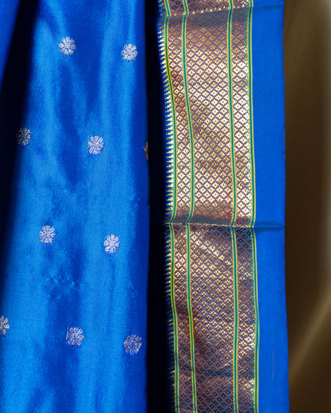 Royal Blue Pure Silk Paithani Saree with Golden Zari Chatai Border and Traditional Pallu