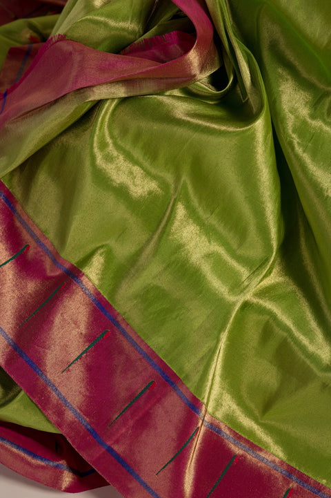 Parrot Green Tissue Handwoven Paithani Saree with Meena Butta