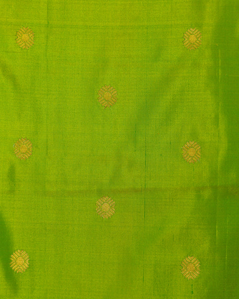 Parrot Green Pure Silk Paithani Saree with Contrast Red Floral Zari Border