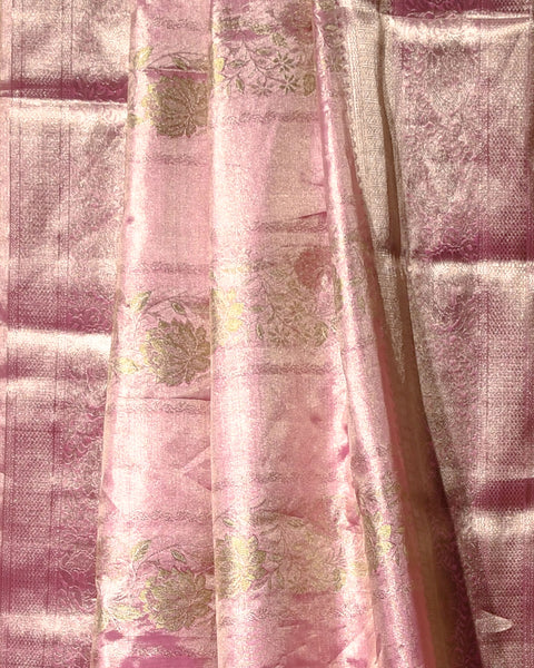 Tissue Brocade Pink Kanjivaram Saree