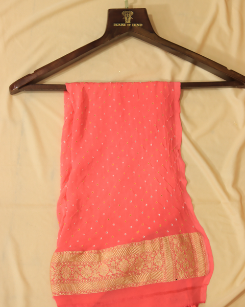 Peach Bandhani Khaddi Georgette Saree