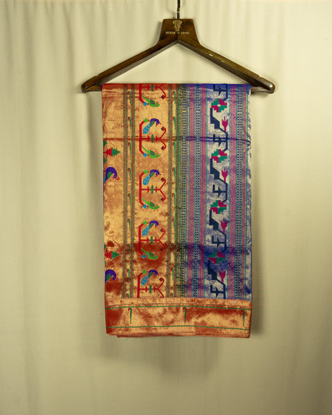 Purple Pure Silk Paithani Saree with Contrast Zari Border and Traditional Pallu