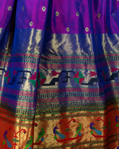 Purple Pure Silk Paithani Saree with Contrast Zari Border and Traditional Pallu