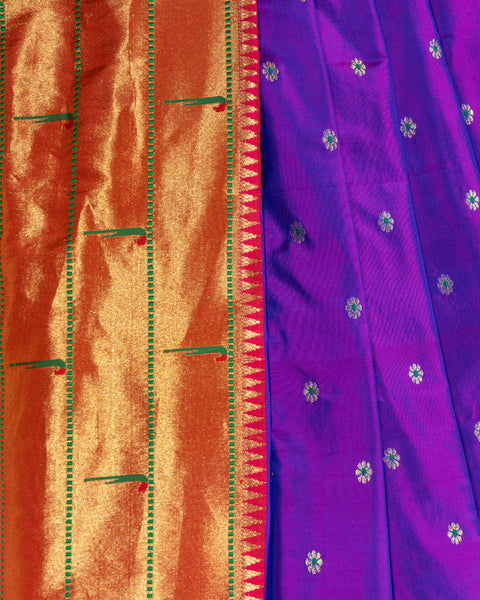 Purple Pure Silk Paithani Saree with Contrast Zari Border and Traditional Pallu