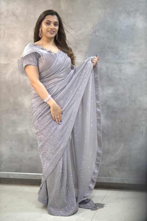Grey Fancy Sequin Saree