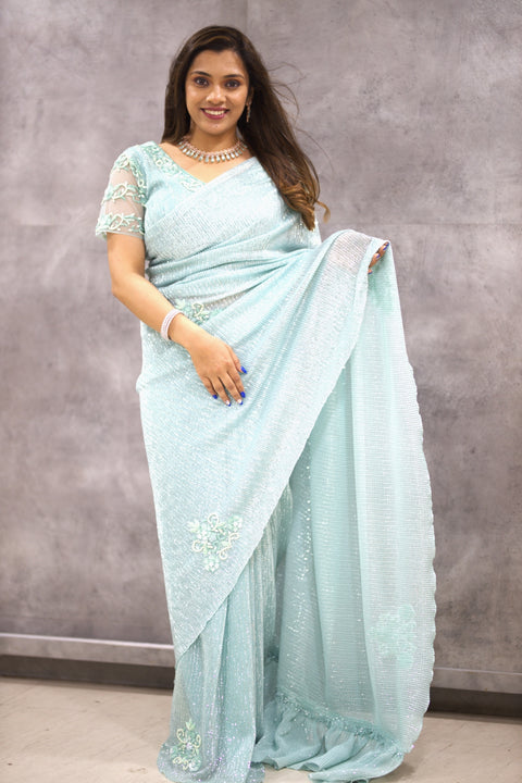 Sky Blue Designer Sequin Saree