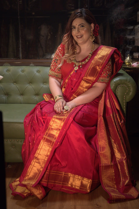 Red Pure Silk Paithani Saree with Chataie Border