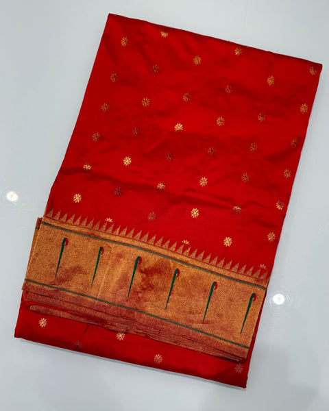 Red Single Muniya Pure Silk Paithani