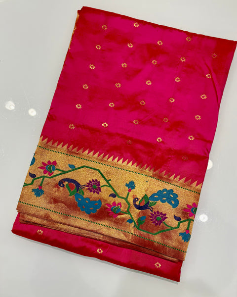 Rani Pink Pure Silk Paithani with Peacock Border