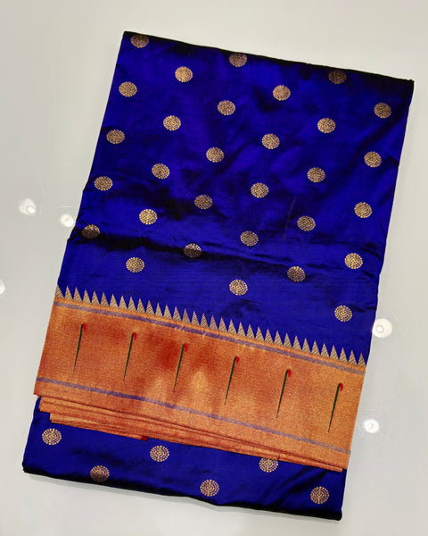 Royal Blue Pure Silk Single Muniya Paithani
