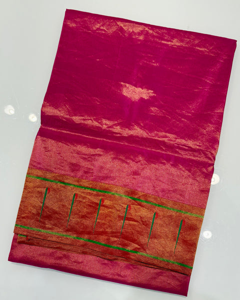 Pink Pure Silk Single Muniya Paithani with Tissue Zari Stripe