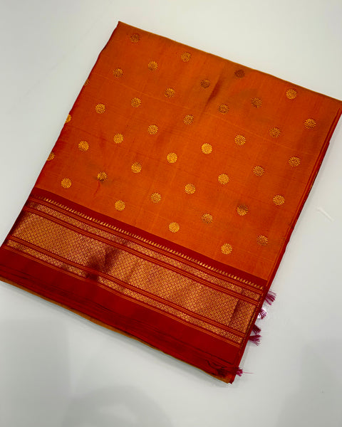 Orange Pure silk traditional maharani paithani