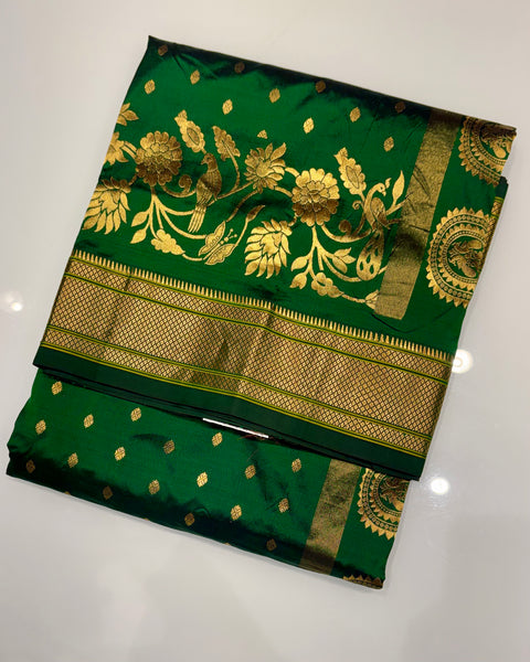 Bottle Green Pure Silk Traditional Maharani Paithani