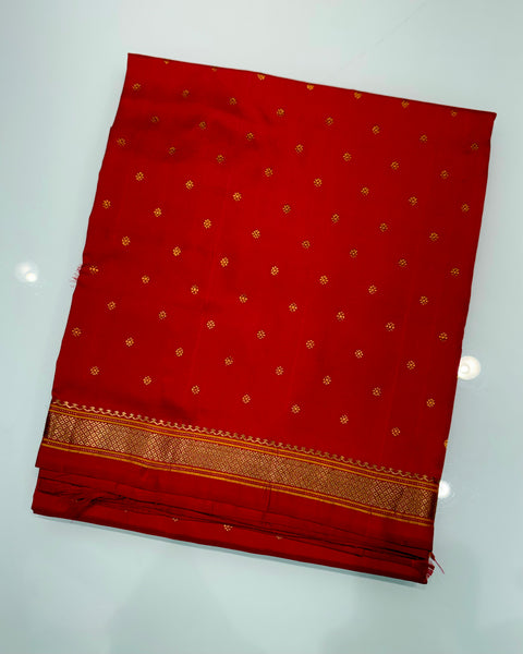 Red Pure Silk Traditional Paithani with Thin Border