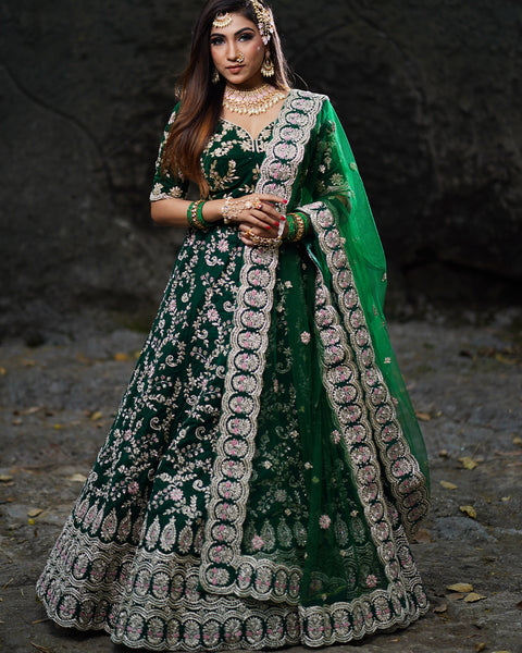 Green Velvet Bridal Lehenga