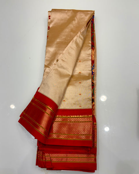 Cream White Pure silk traditional paithani