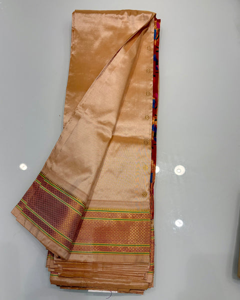 Cream White Pure silk traditional paithani