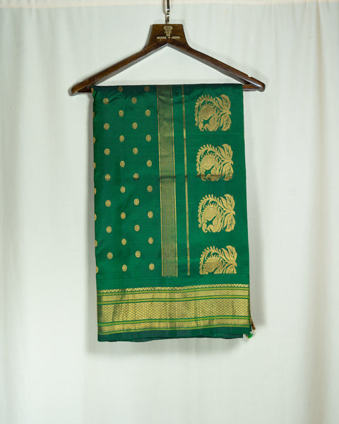 Bottle Green Silk Paithani Saree with Zari Border and Traditional Pallu