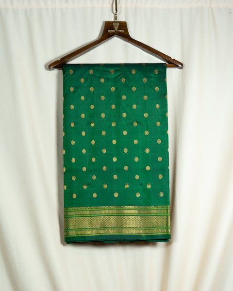 Bottle Green Silk Paithani Saree with Zari Border and Traditional Pallu