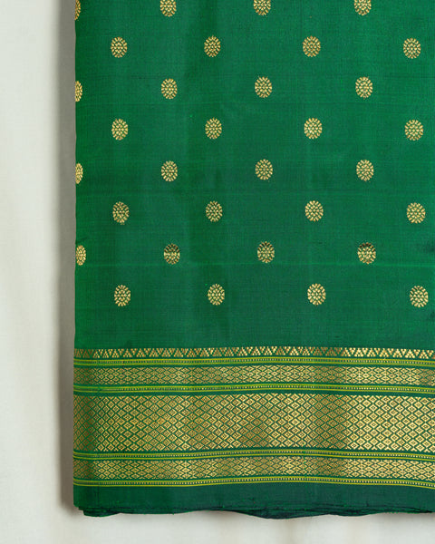 Bottle Green Silk Paithani Saree with Zari Border and Traditional Pallu