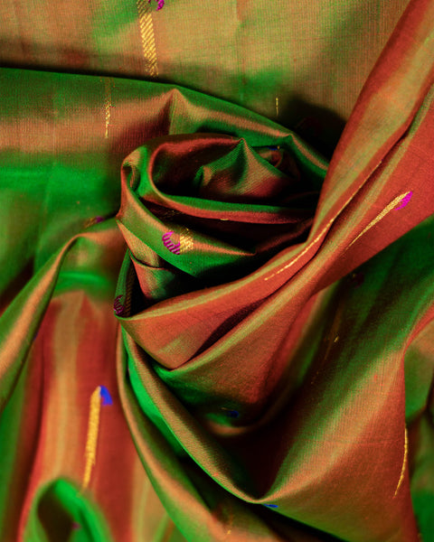 Olive Dual Shade Paithani Saree with Traditional Contrast Pink Border and Pallu
