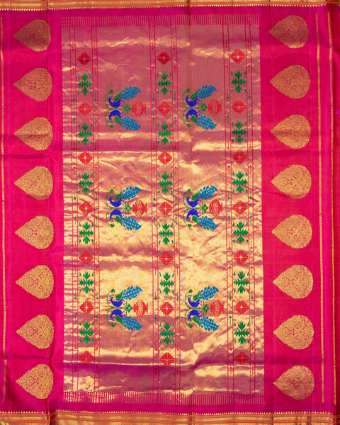 Olive Dual Shade Paithani Saree with Traditional Contrast Pink Border and Pallu