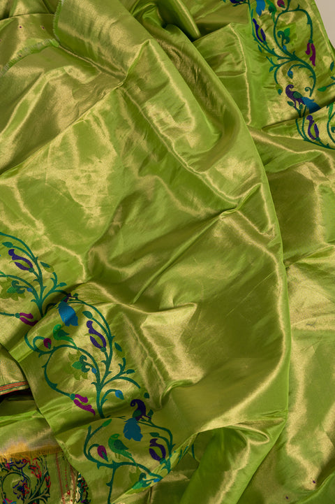 Parrot Green Shahi Paithani Handwoven Pure Silk Saree