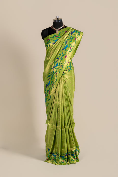 Parrot Green Shahi Paithani Handwoven Pure Silk Saree