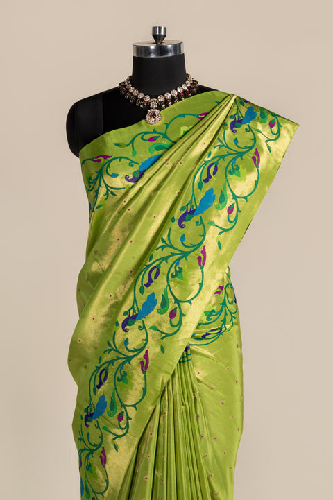 Parrot Green Shahi Paithani Handwoven Pure Silk Saree