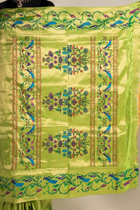 Parrot Green Shahi Paithani Handwoven Pure Silk Saree