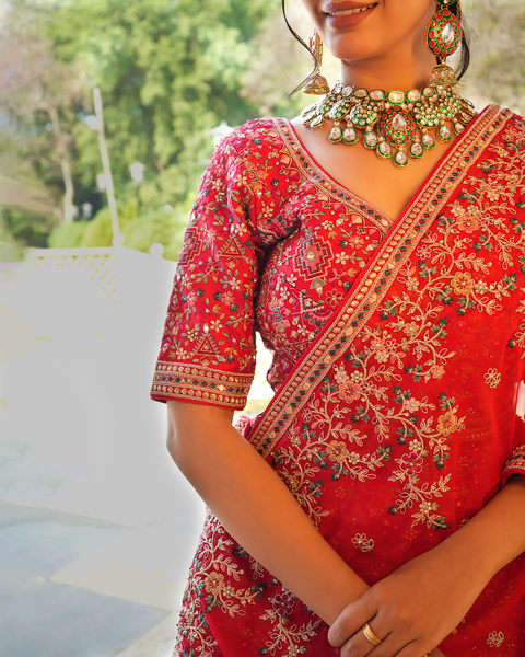 Regal Red Embroidered Bridal Lehenga – A Timeless Masterpiece