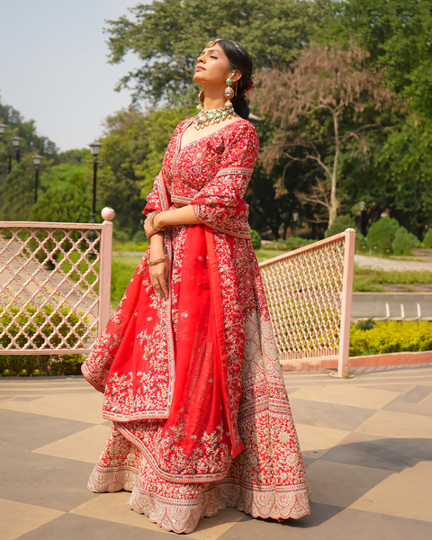Regal Red Embroidered Bridal Lehenga – A Timeless Masterpiece