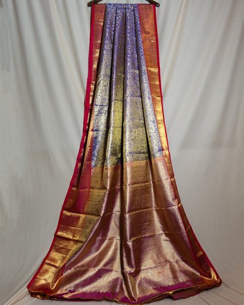 Royal Blue Tissue Kanjeevaram Saree with Red and Golden Zari Border