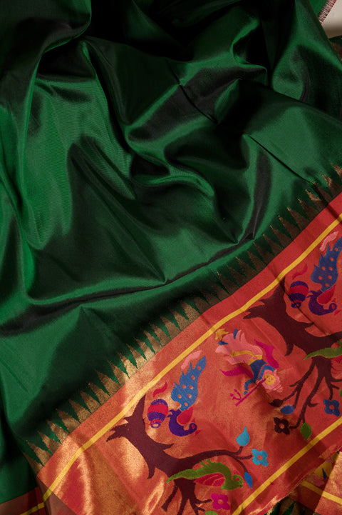 Radha Krishna Bottle Green Handwoven Paithani Saree with Butta