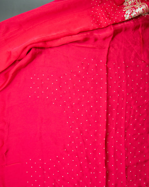 Bright Red Designer satin Saree