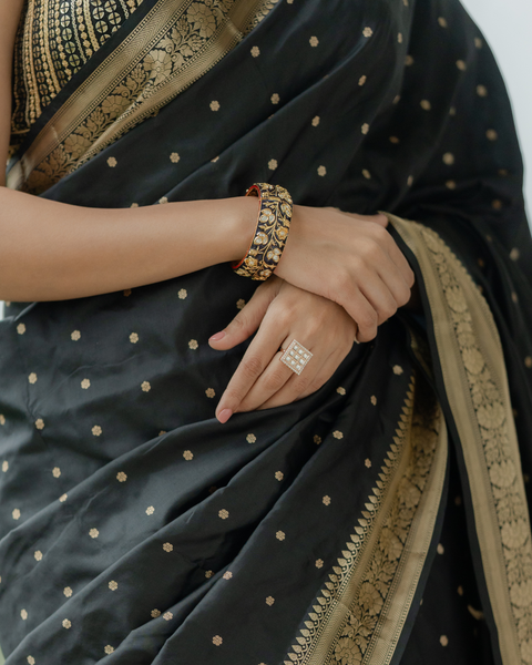 Black Banarasi Pure Silk Saree with Silver Zari Work Featuring Beautiful Yogita Chavan
