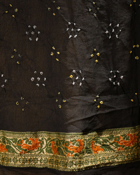 Blackish Green Bandhani Pure Silk Saree