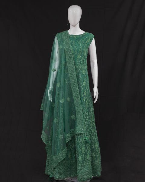 Green Bridal Gown with Net Duppatta