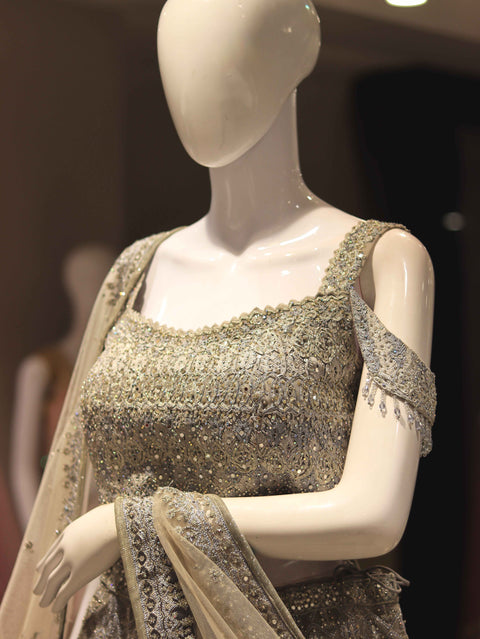 Grey Bridal Lehenga with Intricate Detailing