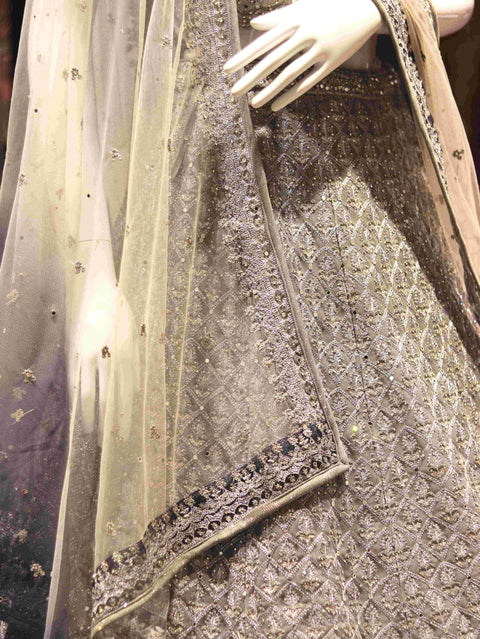 Grey Bridal Lehenga with Intricate Detailing
