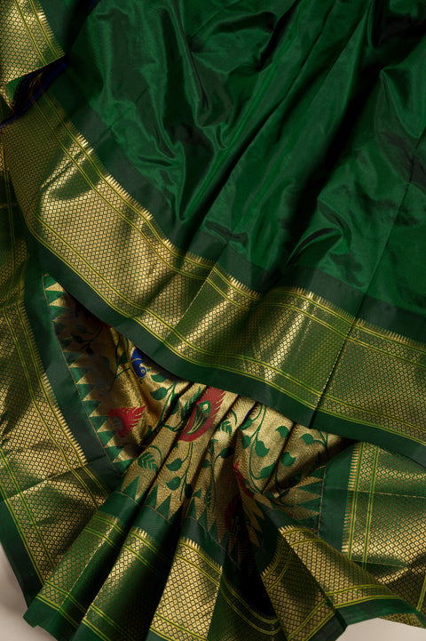 Bottle Green Brocade Handwoven Paithani Saree with Chatai Border