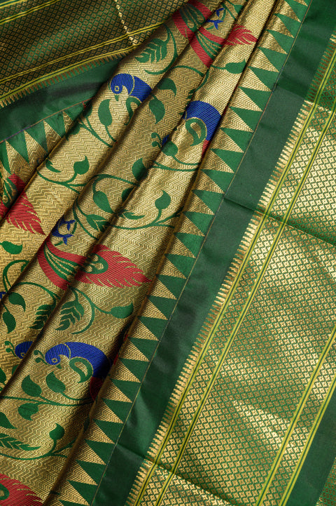 Bottle Green Brocade Handwoven Paithani Saree with Chatai Border