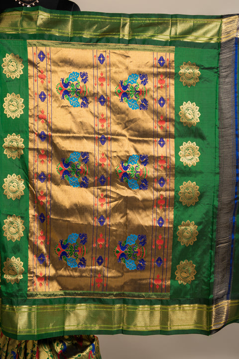 Bottle Green Brocade Handwoven Paithani Saree with Chatai Border