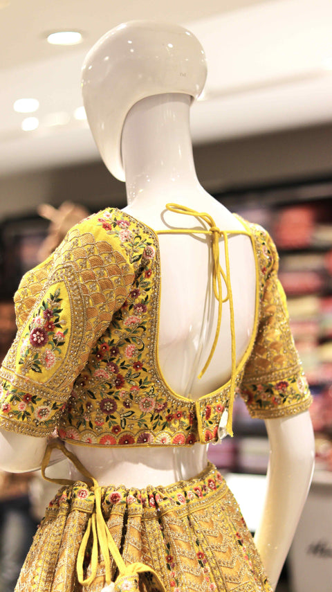 Sunshine Yellow Floral Bridal Lehenga